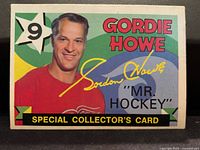Front side of the 1971-72 Gordie Howe OPC hockey card showing player image, colorful background, and card details.