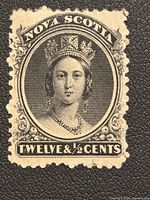 Front side of the Nova Scotia stamp showing the portrait of Queen Victoria and the denomination.