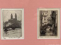 Two etchings matted side by side showing overall layout