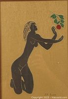Close-up of the artwork showing female silhouette reaching for an apple, with artist signature A.P. France visible.