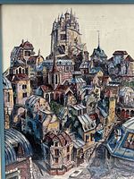 Close-up view of the colorful watercolor-style print showing Montmartre Castle and surrounding buildings with detailed architectural elements.
