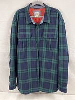 Front view of the L.L. Bean XXL plaid jacket with button closure and chest pockets.