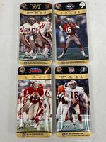 Four ceramic trays featuring Joe Montana in different Super Bowl games, showing vivid action shots, game details and signed images.