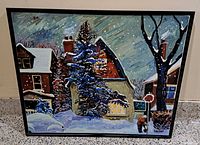 Front view of canvas transfer in black wood frame showing full artwork