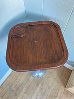 Top view of the walnut tray table top with circular inset