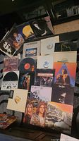 Photo showing a spread of vinyl albums including Cat Stevens, Elton John, and other classic rock artists.