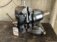 Front side view of the AllTrade 5in bench vise showing the screw clamp and jaws.