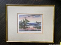 Frontal photo of the framed artwork showing the entire piece with its gold frame and white mat.