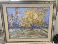 Full frontal view of framed painting showing scene and overall condition