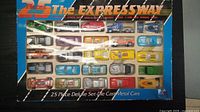 Photo showing unopened original packaging of 25-piece die cast cars labeled 'The Expressway'. The cars include a variety of colors and styles and are in 1/64 scale.
