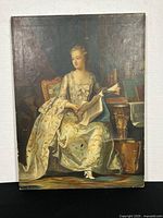 Full front view of oil on canvas portrait showing overall composition and condition