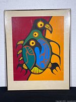 Full front view of framed silkscreen print showing vibrant Thunderbird artwork with clear colors and signature.