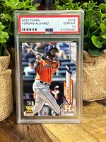 Front view of the 2020 Topps Yordan Alvarez Rookie Card in PSA slab showing Gem Mint 10 grade.