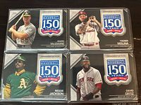 Four sewn commemorative baseball patches featuring McGwire, Molina, Jackson and Ortiz in sleeves with the 150 years professional baseball seal.