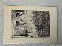 Full sheet showing entire etching, plate mark, margins, signature, and proof mark