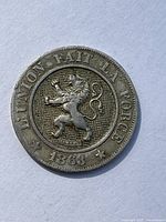 Obverse side of the coin showing the lion and French text 'L'UNION FAIT LA FORCE' with the year 1863 at the bottom.