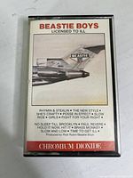 Front of cassette case showing Beastie Boys Licensed to Ill album artwork and track listing.