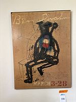 Full view of Ben Shahn exhibition poster mounting on backerboard in a black frame, showing the entire artwork and text.