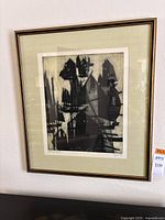 Full image of framed aquatint print 'Junks I' by Otto Eglau, showing overall condition and framing.