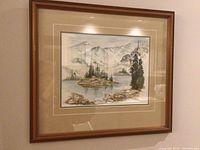 Full view of framed watercolour landscape