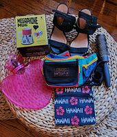 All six items displayed together on woven mat