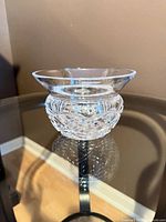 Overall view of Waterford cut crystal bowl on table