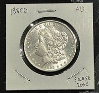 Obverse side of the 1885 O US Morgan Silver Dollar coin showing Liberty's profile, inscriptions, and date.