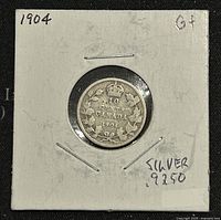 Front side of 1904 Canadian 10 cents silver coin showing '10 CENTS CANADA 1904' with a crown and wreath design.