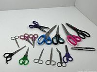 All scissors and cutting tools arranged side by side on a white background for clear visibility