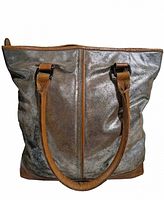 Front view of the Elena Solano metallic brown leather large tote bag showing metallic finish and brown leather handles.