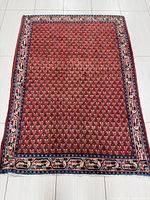 Full view of the rectangular Persian Arak rug showing the overall pattern and border design.