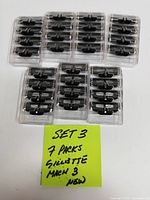 Photo showing 7 packs of 4 Gillette Mach 3 razor blade refill cartridges each, all new, in clear plastic protective cases.
