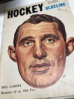 Front cover of the Hockey Blueline December 1958 magazine showing a portrait illustration of Bill Gadsby with text mentioning 'Memoirs of an Old Pro'. Contains minor handwriting dated Jan 13 1962 on top right corner.