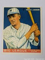 Front side of the baseball card showing colored illustration of Travis C. Jackson in New York Giants uniform with 'BIG LEAGUE Chewing Gum' at the bottom.
