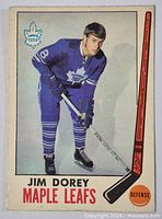 Front side of the hockey card showing Jim Dorey in uniform and team information.