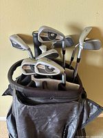 Front view of bag with all club heads visible