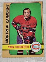 Front of 1972-73 OPC Yvan Cournoyer hockey card showing player in Canadiens uniform with name and team