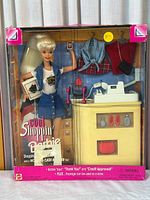 Full boxed view of Cool Shoppin' Barbie doll with cash register and accessories in original packaging showing condition of box.