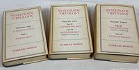 Front view of all three volumes of Systematic Theology by Charles Hodge, showing titles and volume numbers.