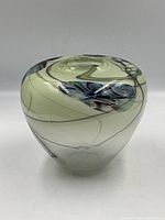 Front view of the Barry Cullen art glass vase showing color pattern and shape.