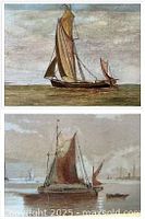 Close-up detail of the two paintings showing the sailboats and the surrounding water, highlighting the artistic brushwork and colors.