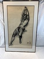 Full view of framed charcoal sketch showing overall appearance and condition