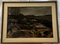 Front view of framed oil painting showing signature area and overall color palette under the matte.