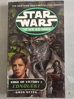 Front cover of Star Wars The New Jedi Order Edge of Victory I: Conquest paperback book showing artwork and title by Greg Keyes.