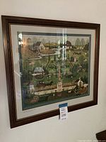 Full front view of framed print hanging on wall