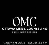 Logo image of Ottawa Men's Counseling showing the brand name on a black background.