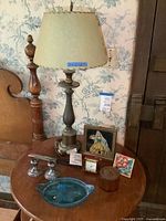 All seven items grouped on round table