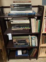 Full view of wooden bookshelf filled with books