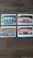 Front side of 4 vintage 1978 OPC hockey team cards from Vancouver Canucks, Washington Capitals, Pittsburgh Penguins, and Atlanta Flames, showing team photos and logos.