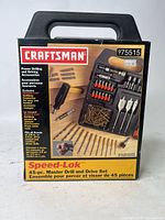 Front photo of Craftsman Speed-Lok 45-piece drill and drive set in original box with product image and branding.